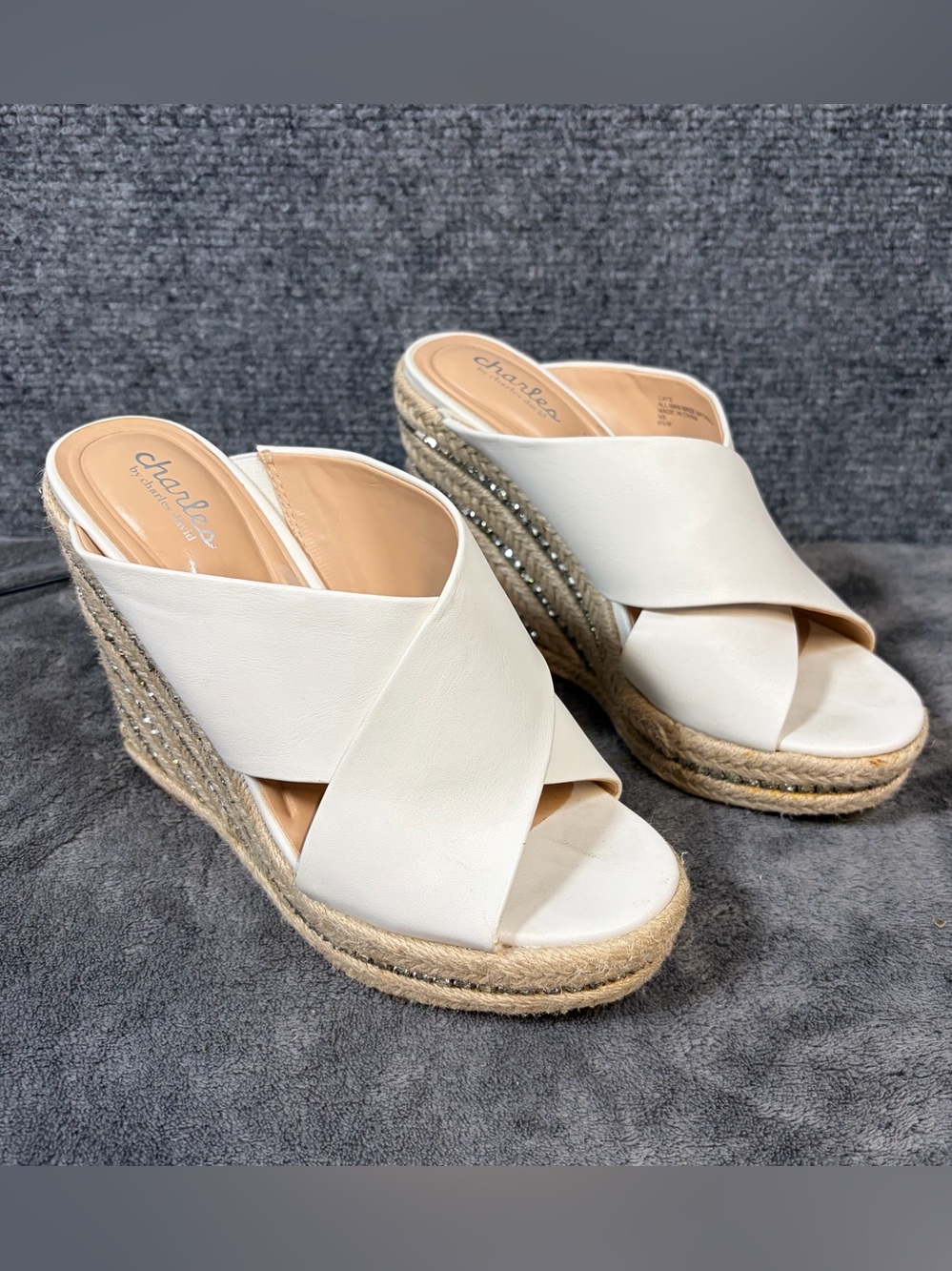 Charles By Charles David White Cross-Strap Espadrille‎ Wedge Mules